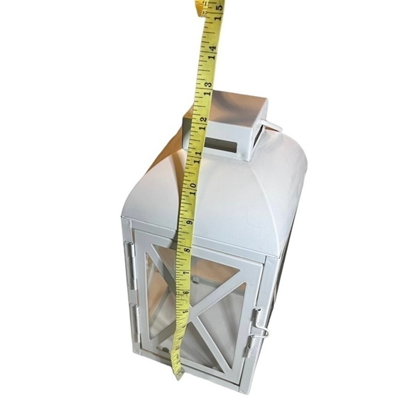 METAL and glass white lantern with handle indoor/outdoor 12” tall holiday decor. - Picture 6 of 9